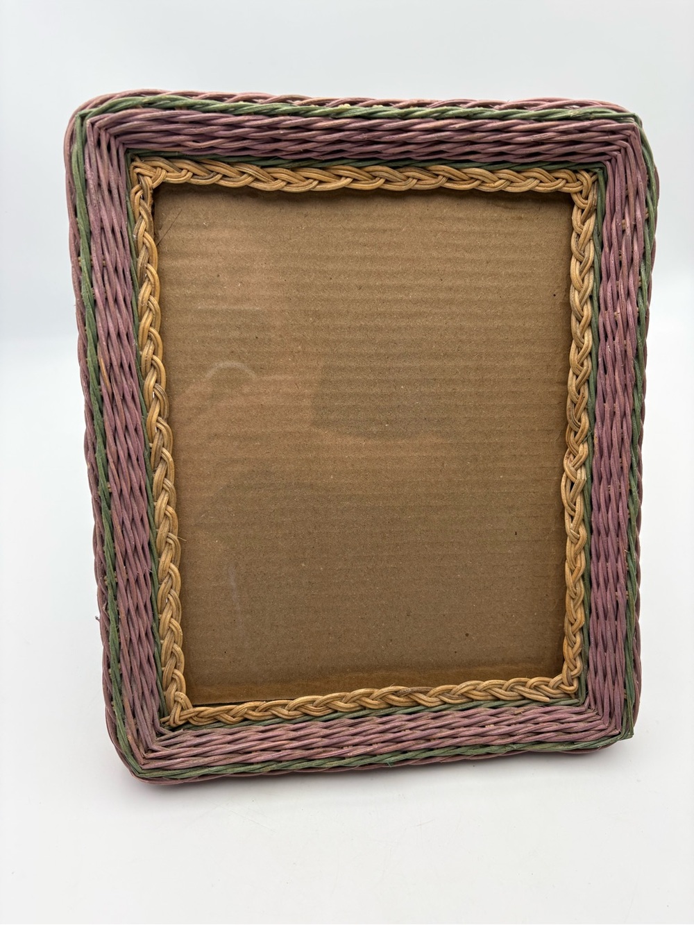 Vintage Wicker Decorative Photo Frame in Pink, Green & Natural -8x10 photo
